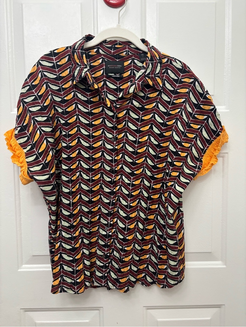 Scotch & Soda Burgundy, Yellow & Cream Patterned Button Down Shirt